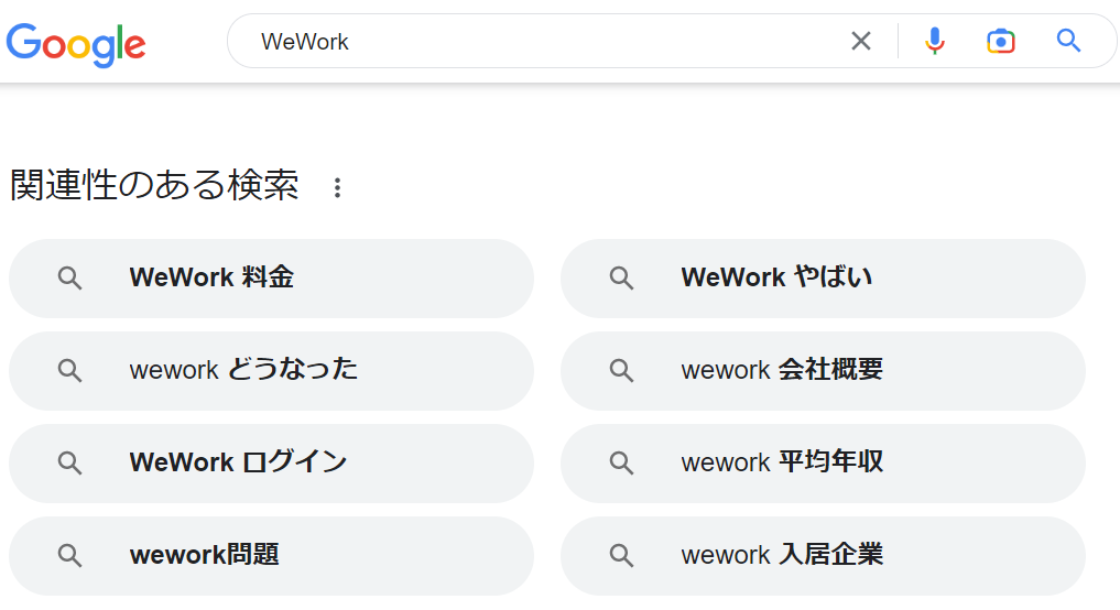 WeWorkの関連性のある検索